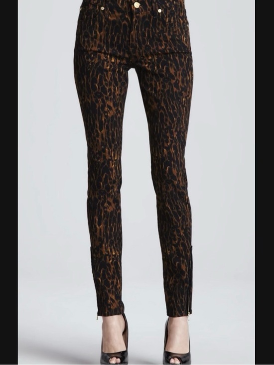 7 For All Mankind Denim - Classic Y2K Designer Abstract Brushed Animal Print Skinny Jean/Pants + Gold